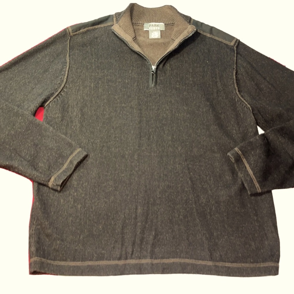PARK SLOPE L BROWN SWEATER 1/4 Zip Heavy Knit Pullover Shoulder Patches Cotton L